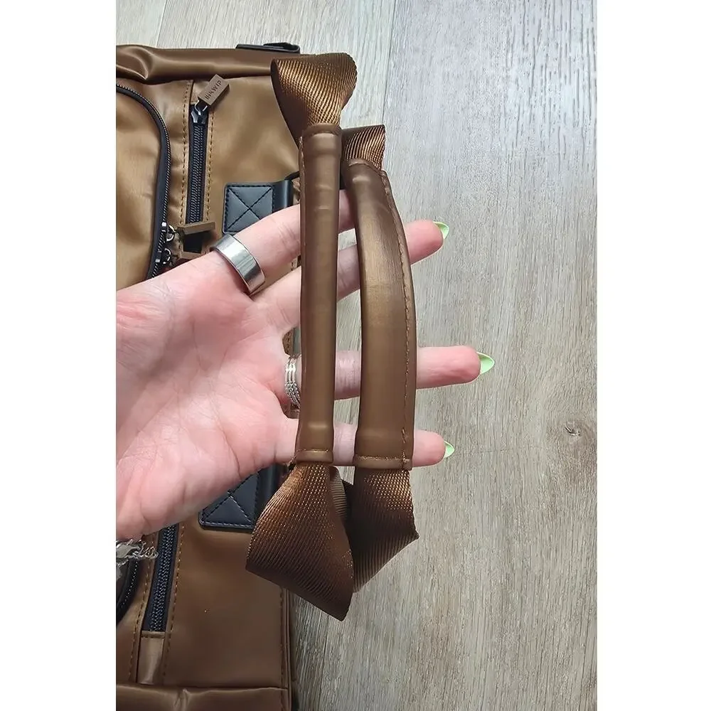 IHKWIP Excelsior Metallic Mocha Cargo Catchall Tote with Crossbody Strap $97